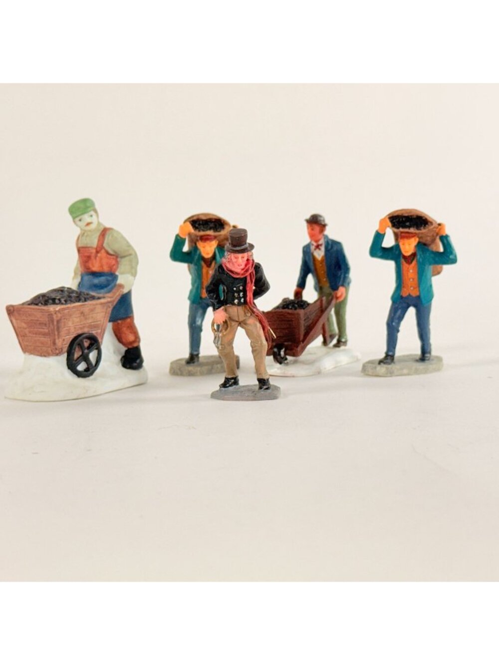 Lemax 4 Victorian Coal Miners & 1 Victorian Figurine Collectible Resin
